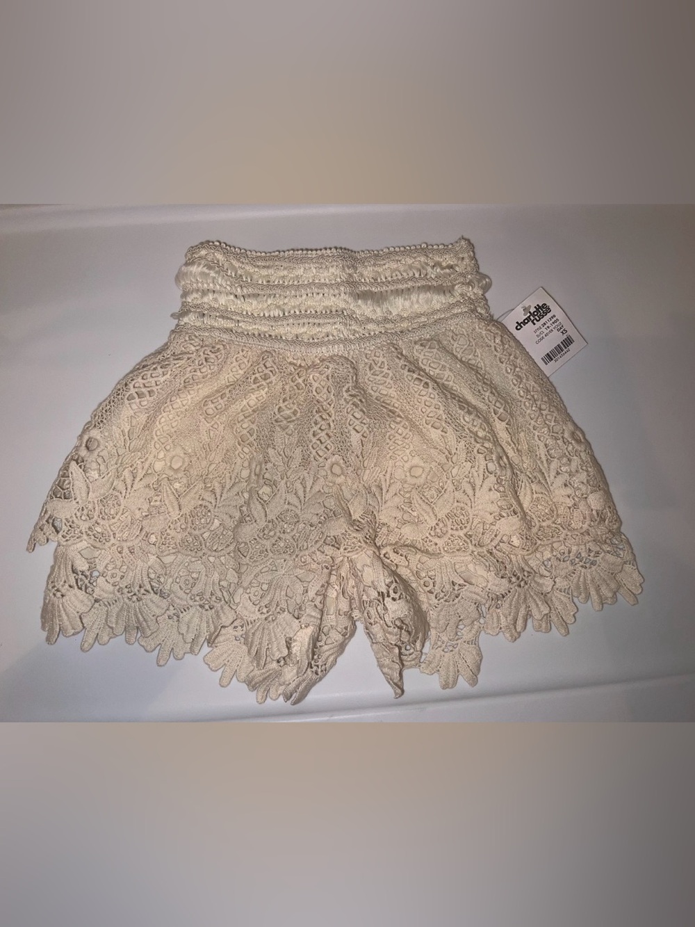 Cream Lace Scalloped Smocked skirt skort